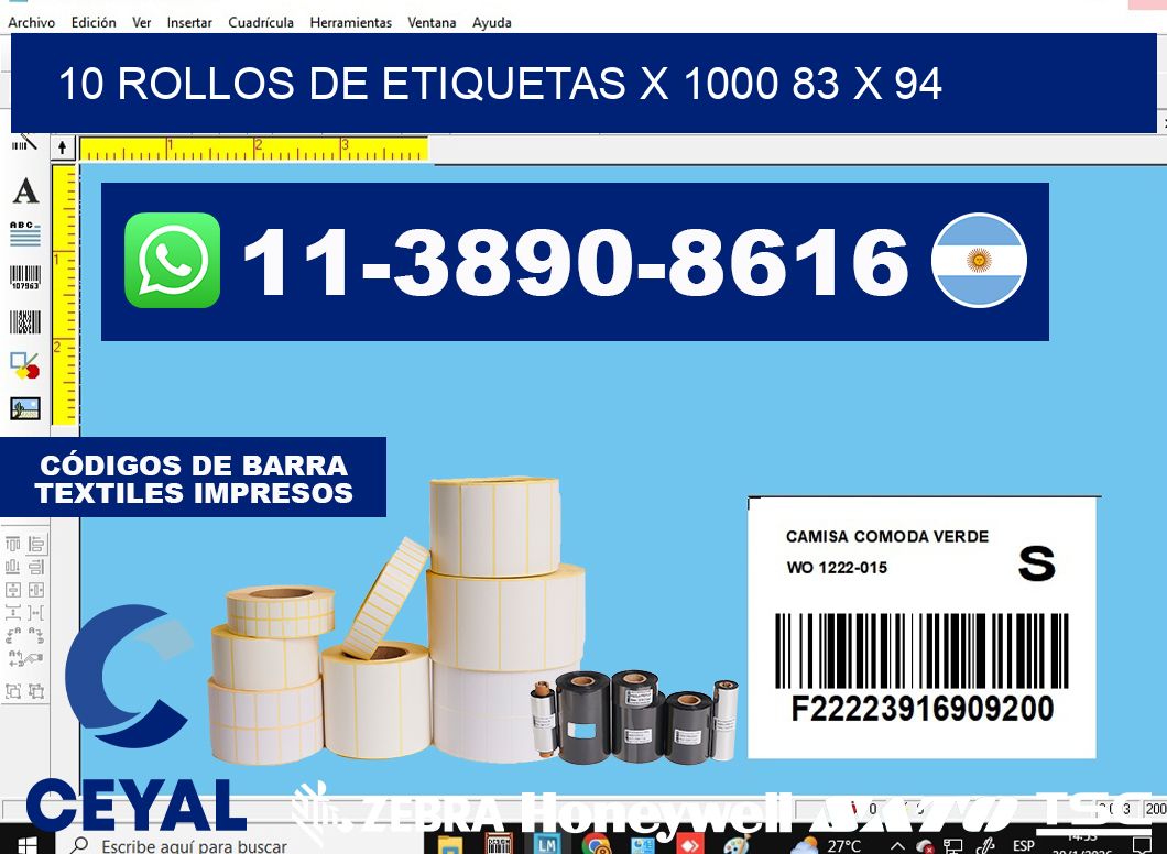 10 rollos de etiquetas x 1000 83 x 94