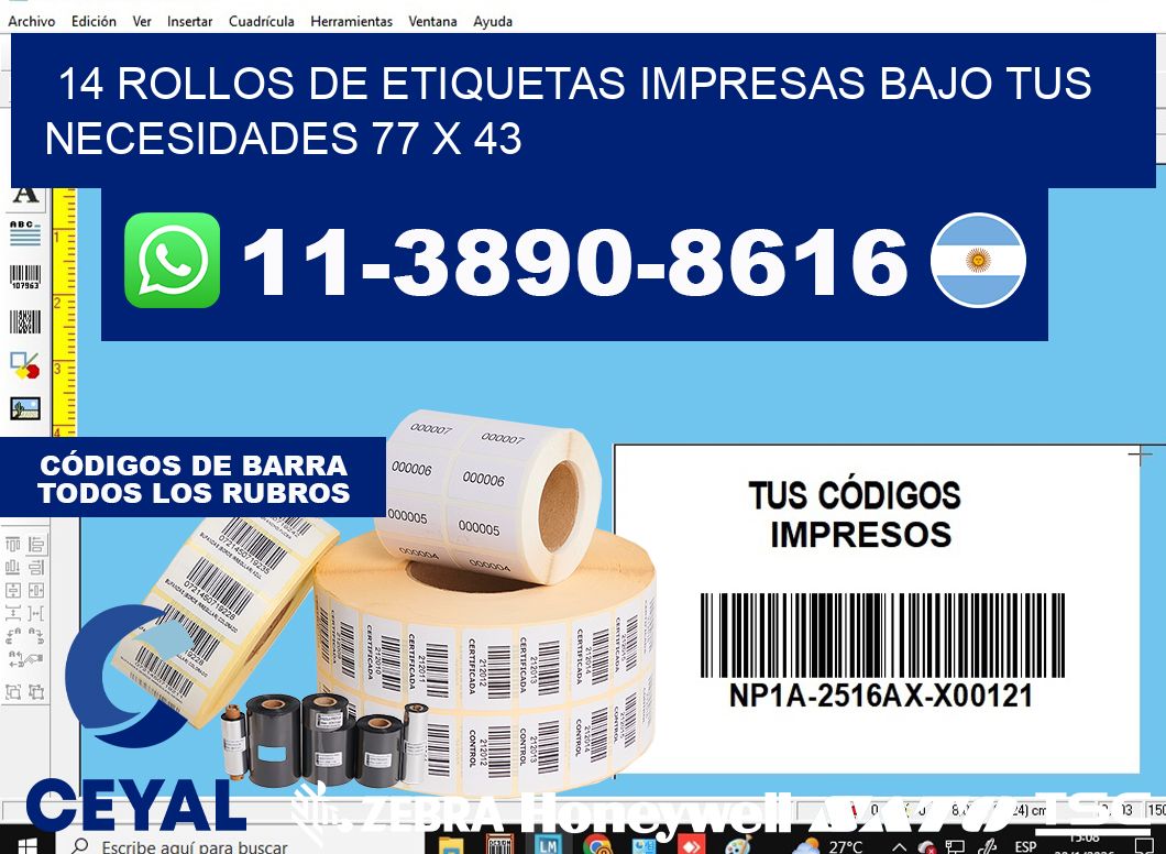 14 rollos de etiquetas impresas bajo tus necesidades 77 x 43