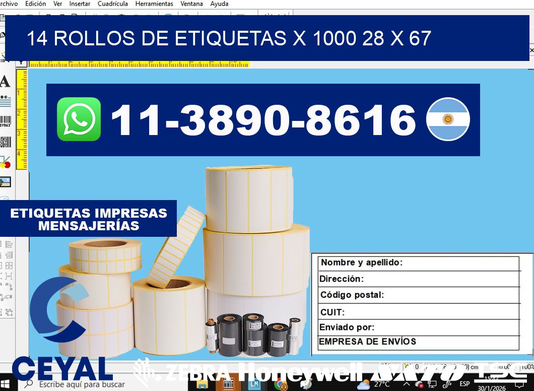 14 rollos de etiquetas x 1000 28 x 67