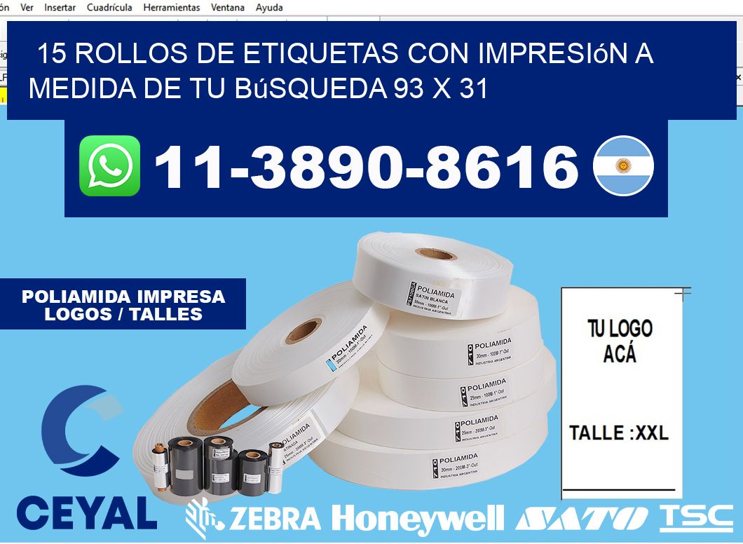 15 rollos de etiquetas con impresión a medida de tu búsqueda 93 x 31