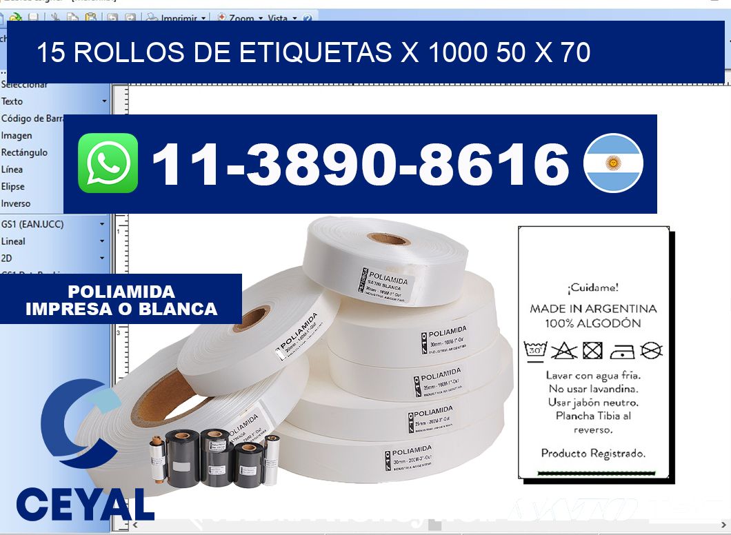 15 rollos de etiquetas x 1000 50 x 70