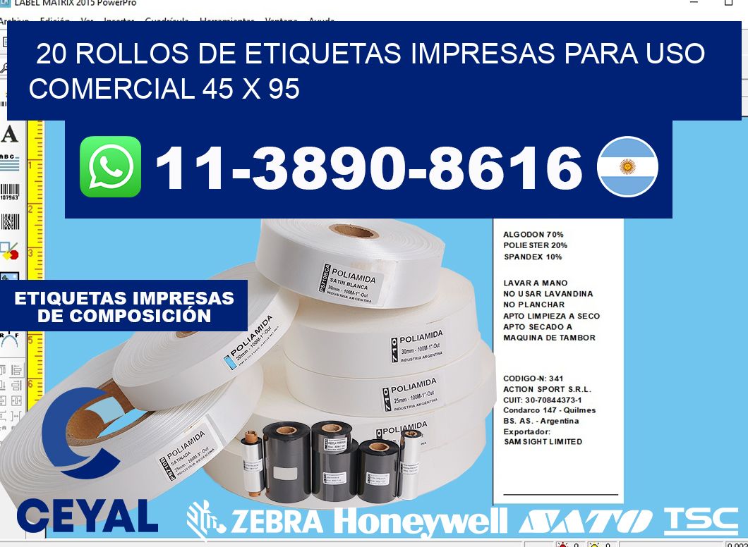 20 rollos de etiquetas impresas para uso comercial 45 x 95