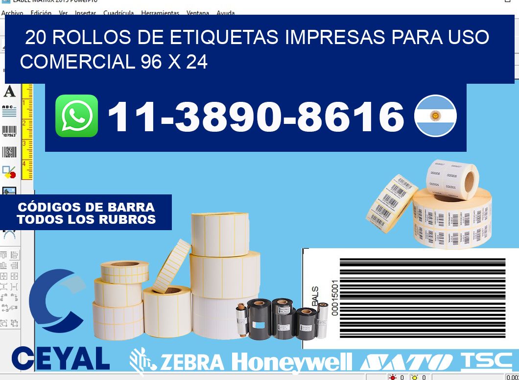 20 rollos de etiquetas impresas para uso comercial 96 x 24
