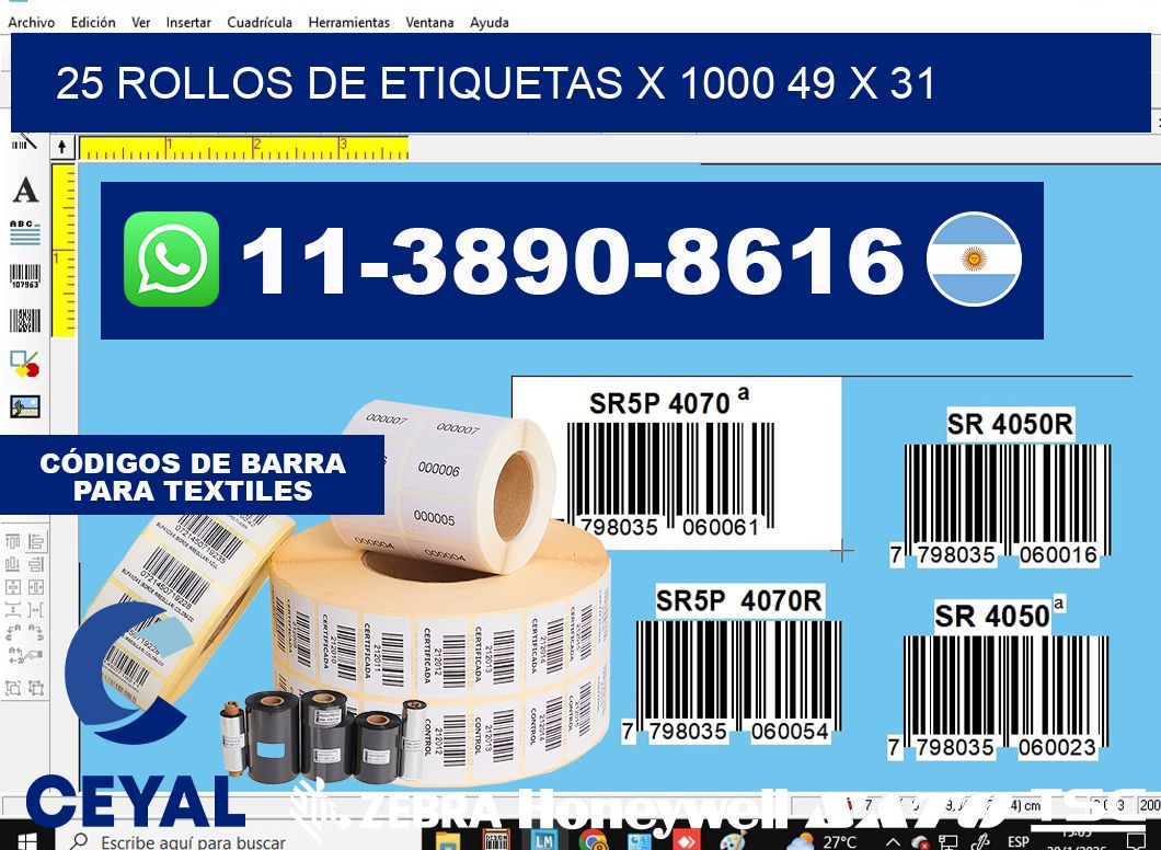 25 rollos de etiquetas x 1000 49 x 31