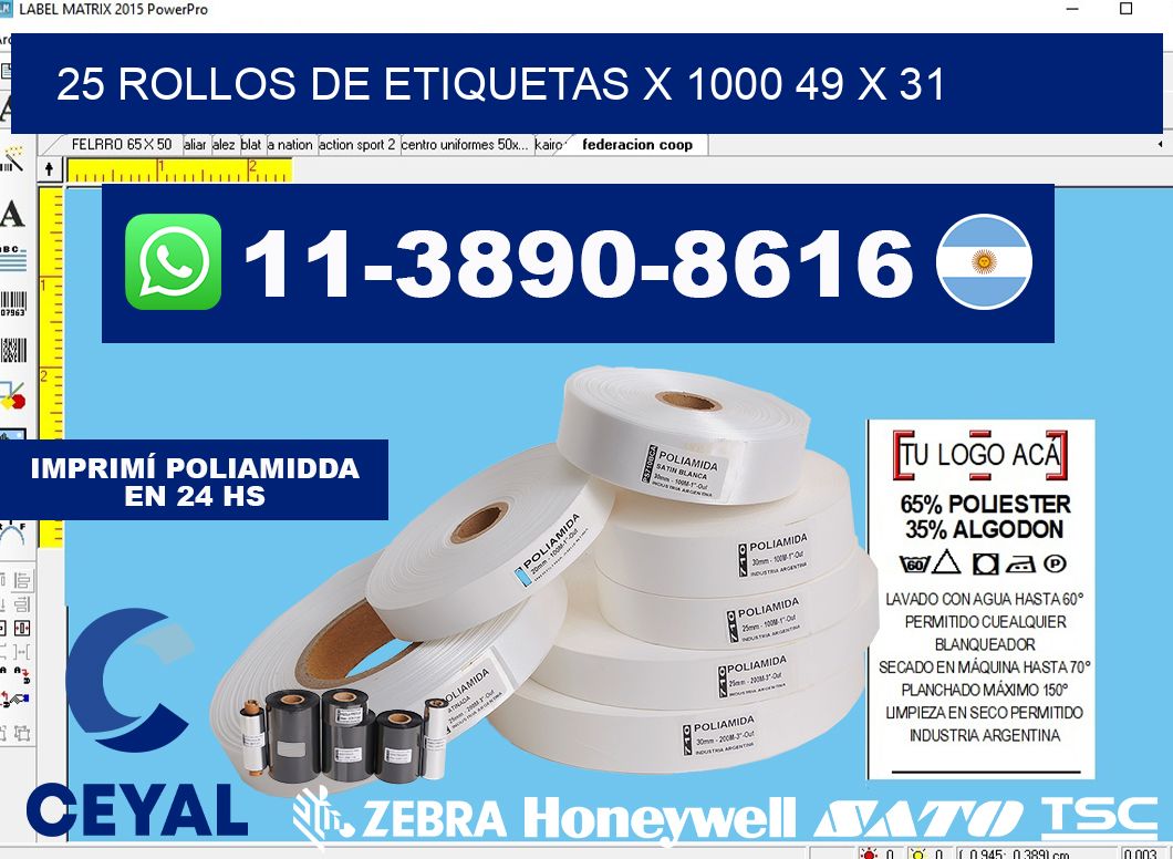 25 rollos de etiquetas x 1000 49 x 31