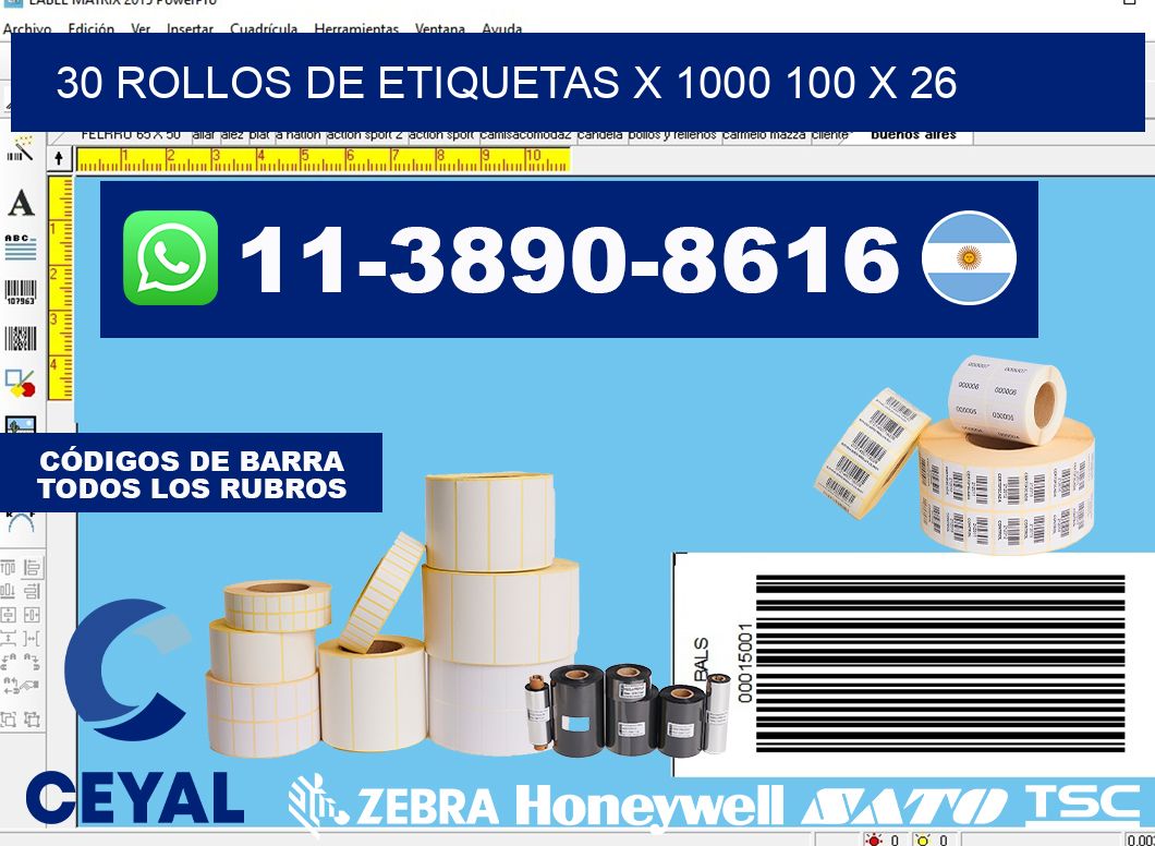 30 rollos de etiquetas x 1000 100 x 26