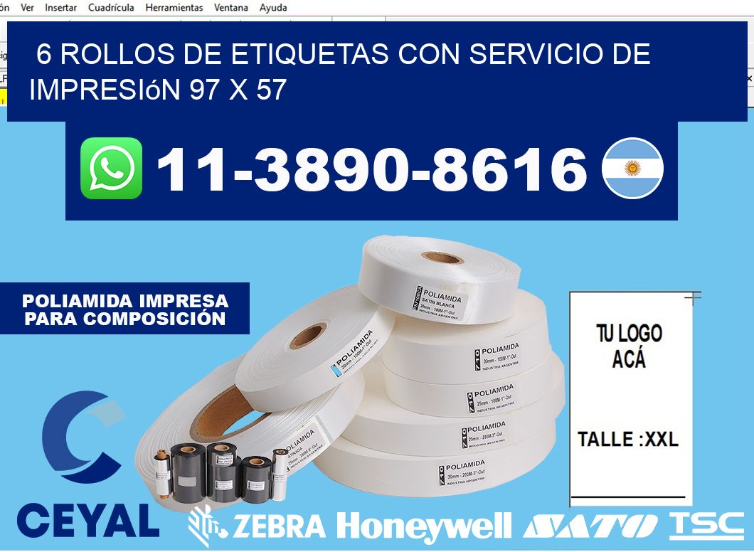 6 rollos de etiquetas con servicio de impresión 97 x 57
