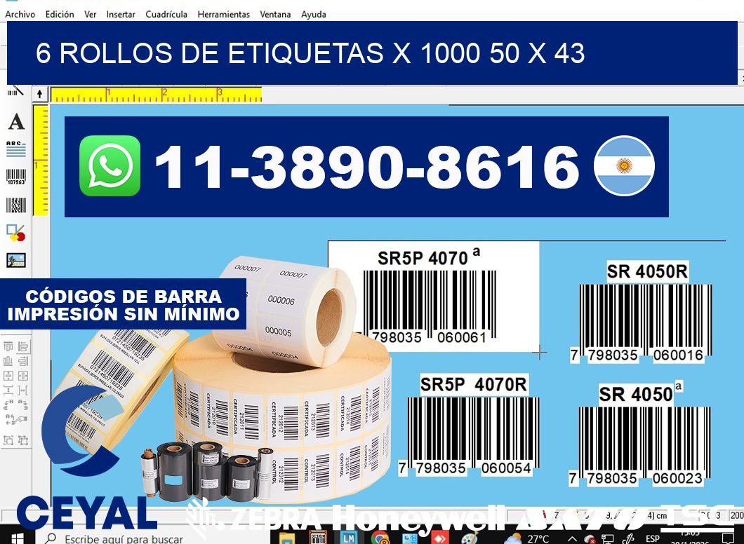 6 rollos de etiquetas x 1000 50 x 43