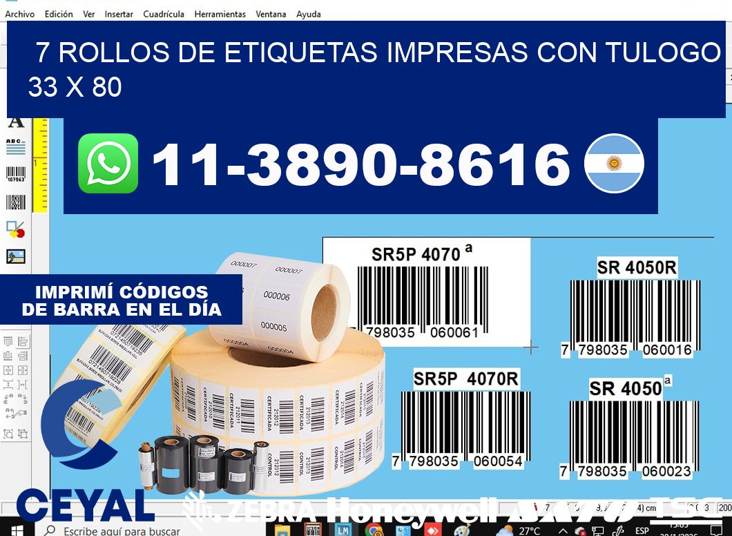 7 rollos de etiquetas impresas con tulogo 33 x 80