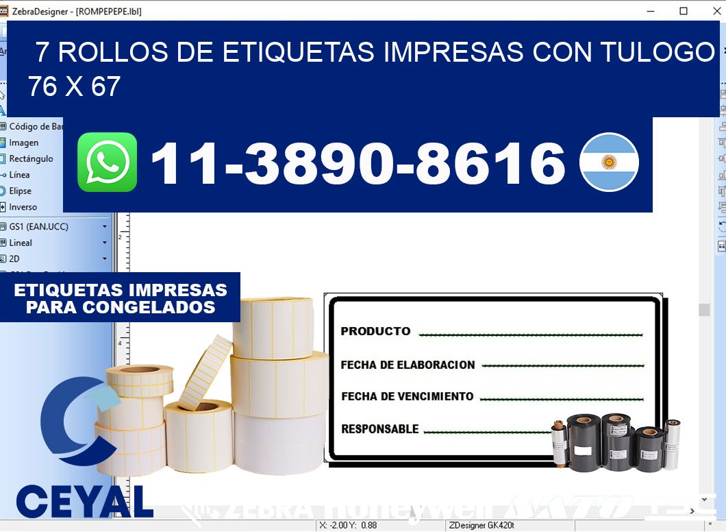 7 rollos de etiquetas impresas con tulogo 76 x 67