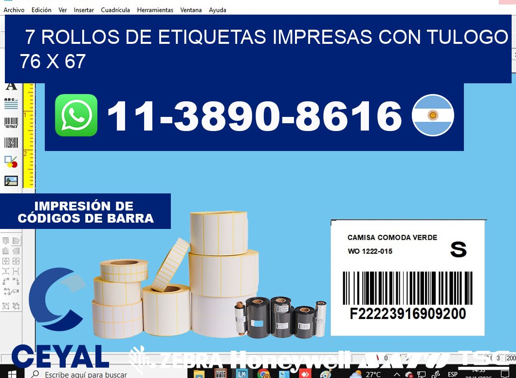7 rollos de etiquetas impresas con tulogo 76 x 67
