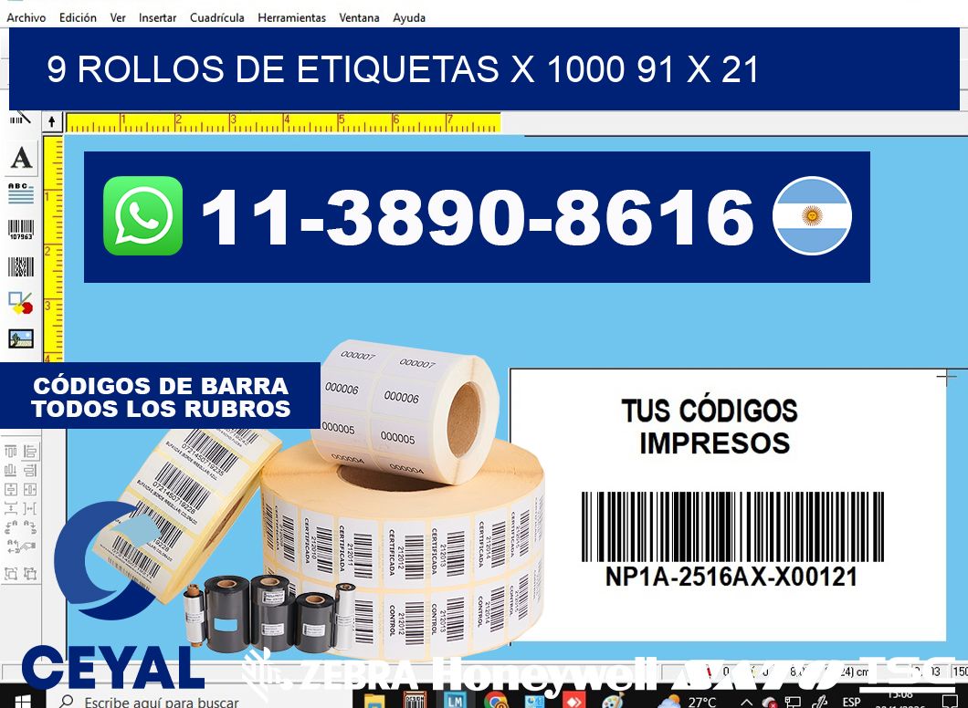 9 rollos de etiquetas x 1000 91 x 21