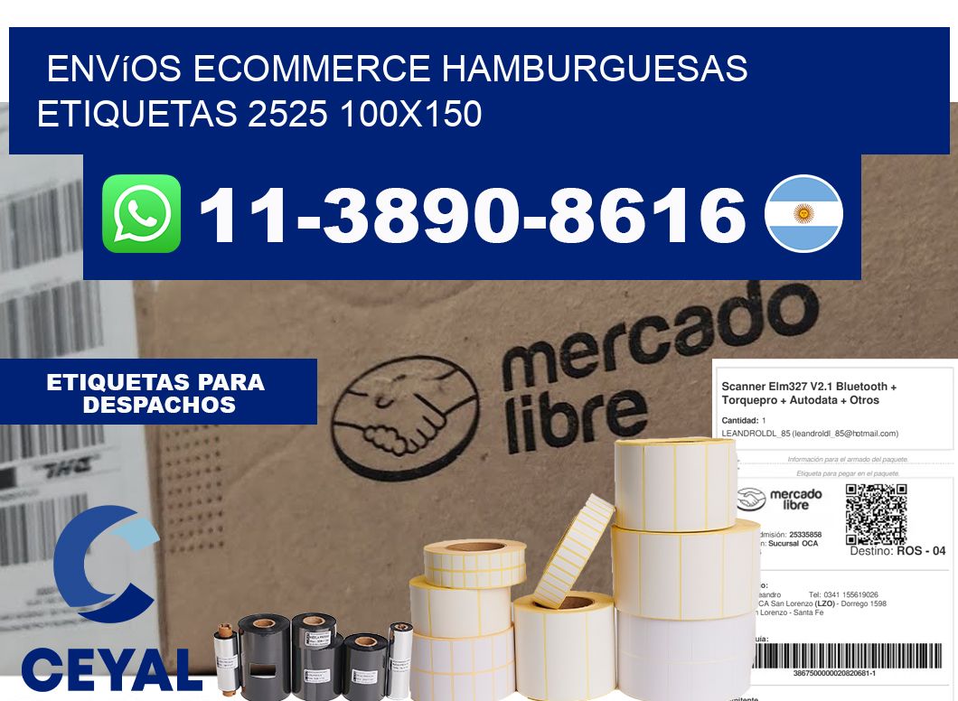 Envíos Ecommerce hamburguesas etiquetas 2525 100x150