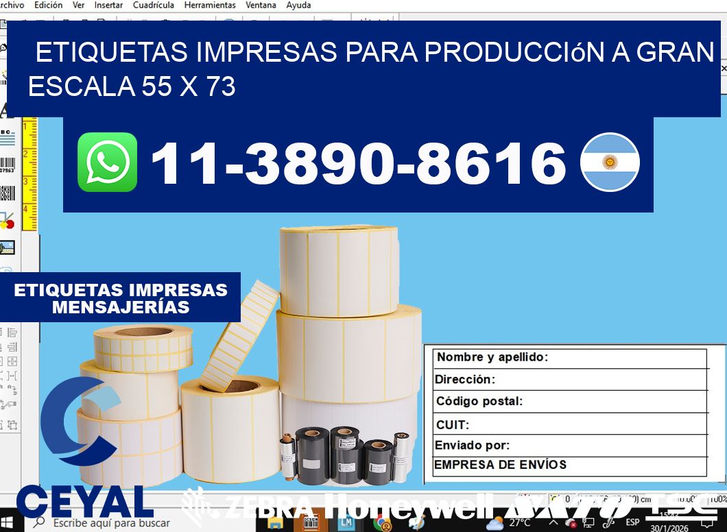 etiquetas impresas para producción a gran escala 55 x 73