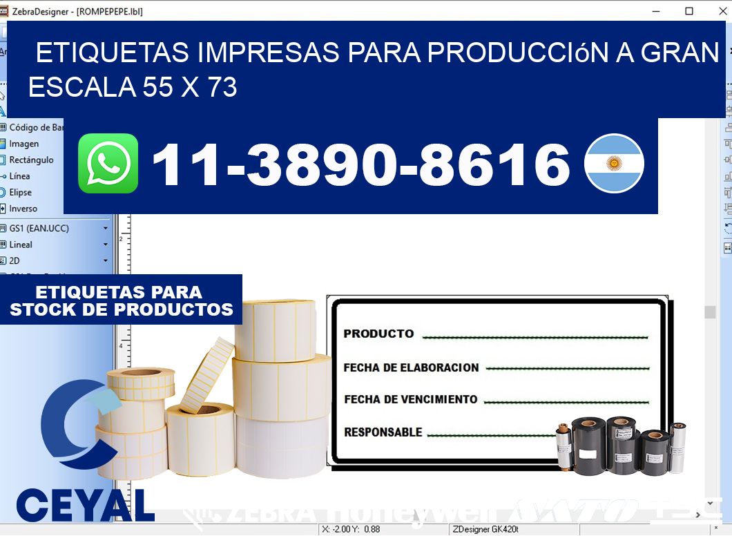 etiquetas impresas para producción a gran escala 55 x 73