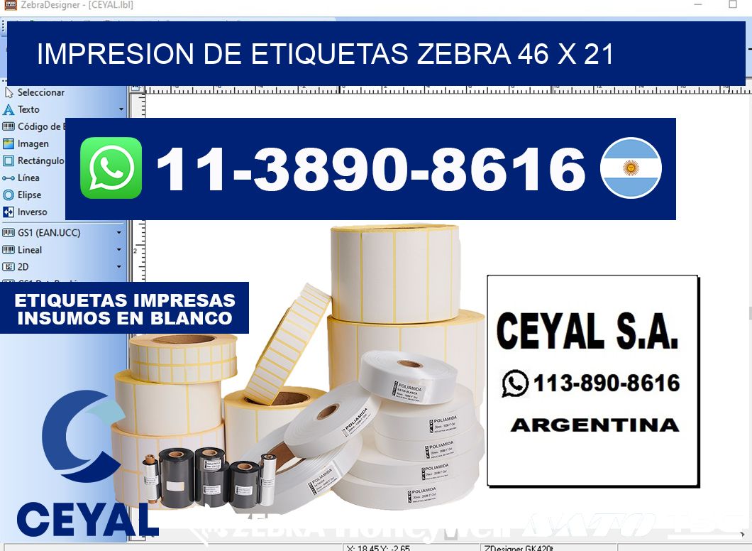 impresion de etiquetas zebra 46 x 21