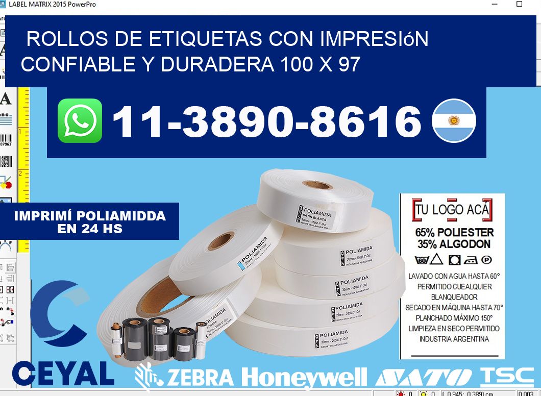 rollos de etiquetas con impresión confiable y duradera 100 x 97