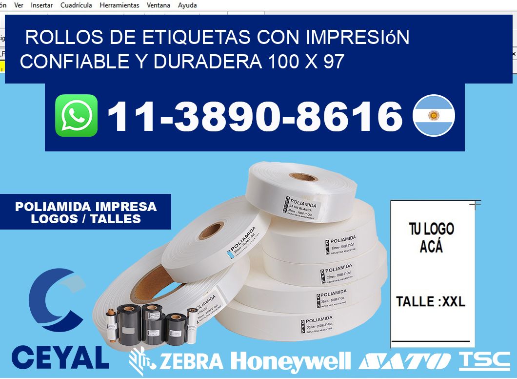 rollos de etiquetas con impresión confiable y duradera 100 x 97