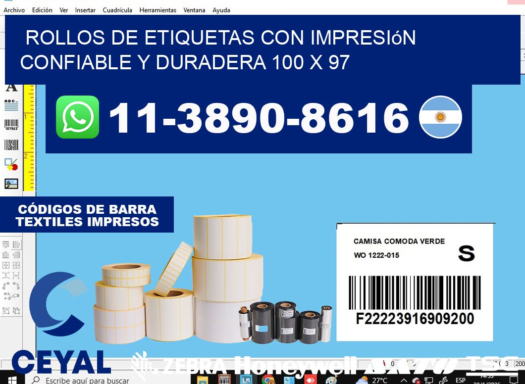 rollos de etiquetas con impresión confiable y duradera 100 x 97