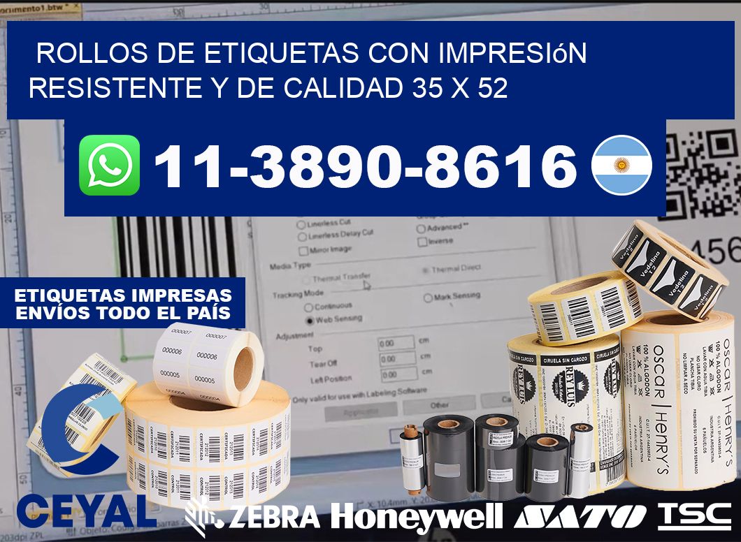 rollos de etiquetas con impresión resistente y de calidad 35 x 52