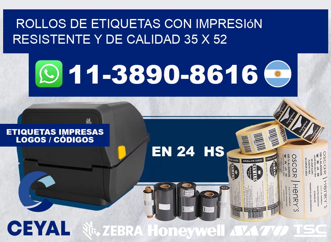 rollos de etiquetas con impresión resistente y de calidad 35 x 52
