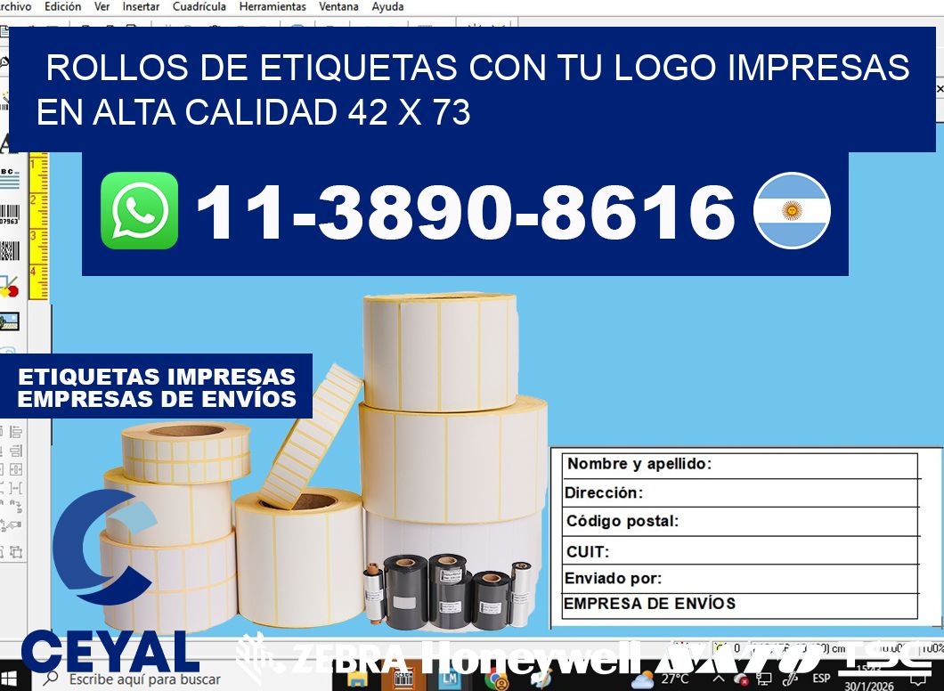 rollos de etiquetas con tu logo impresas en alta calidad 42 x 73