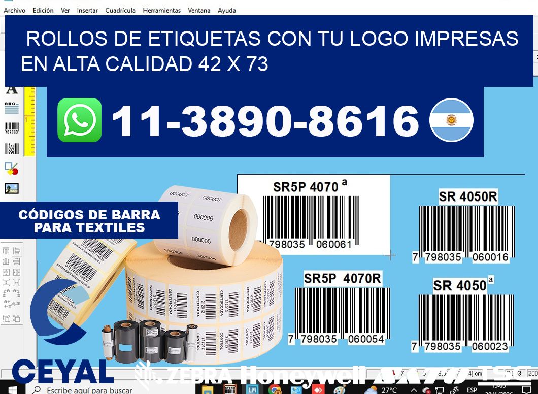 rollos de etiquetas con tu logo impresas en alta calidad 42 x 73