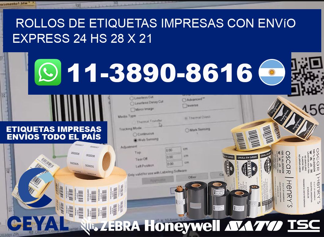 rollos de etiquetas impresas con envío express 24 hs 28 x 21