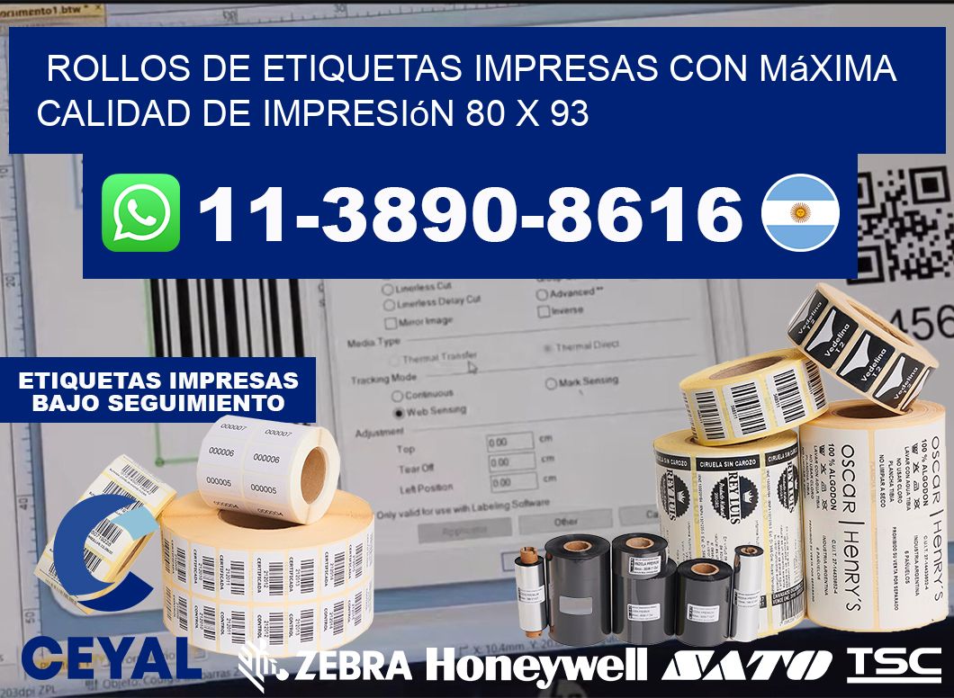 rollos de etiquetas impresas con máxima calidad de impresión 80 x 93