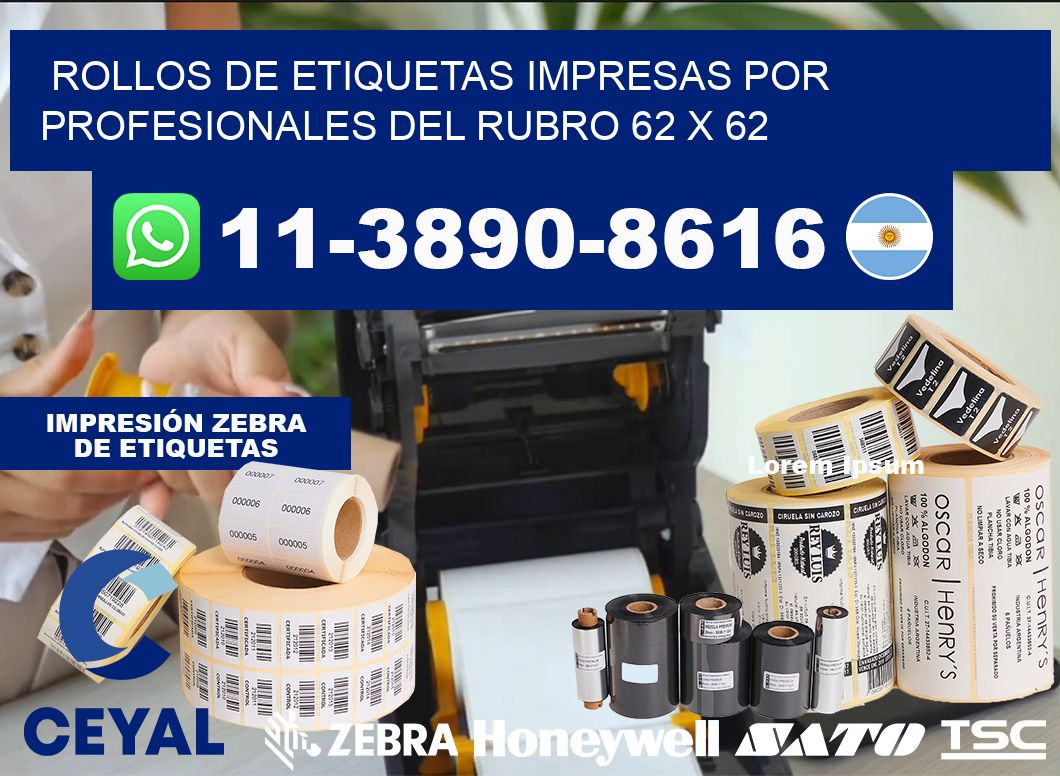 rollos de etiquetas impresas por profesionales del rubro 62 x 62
