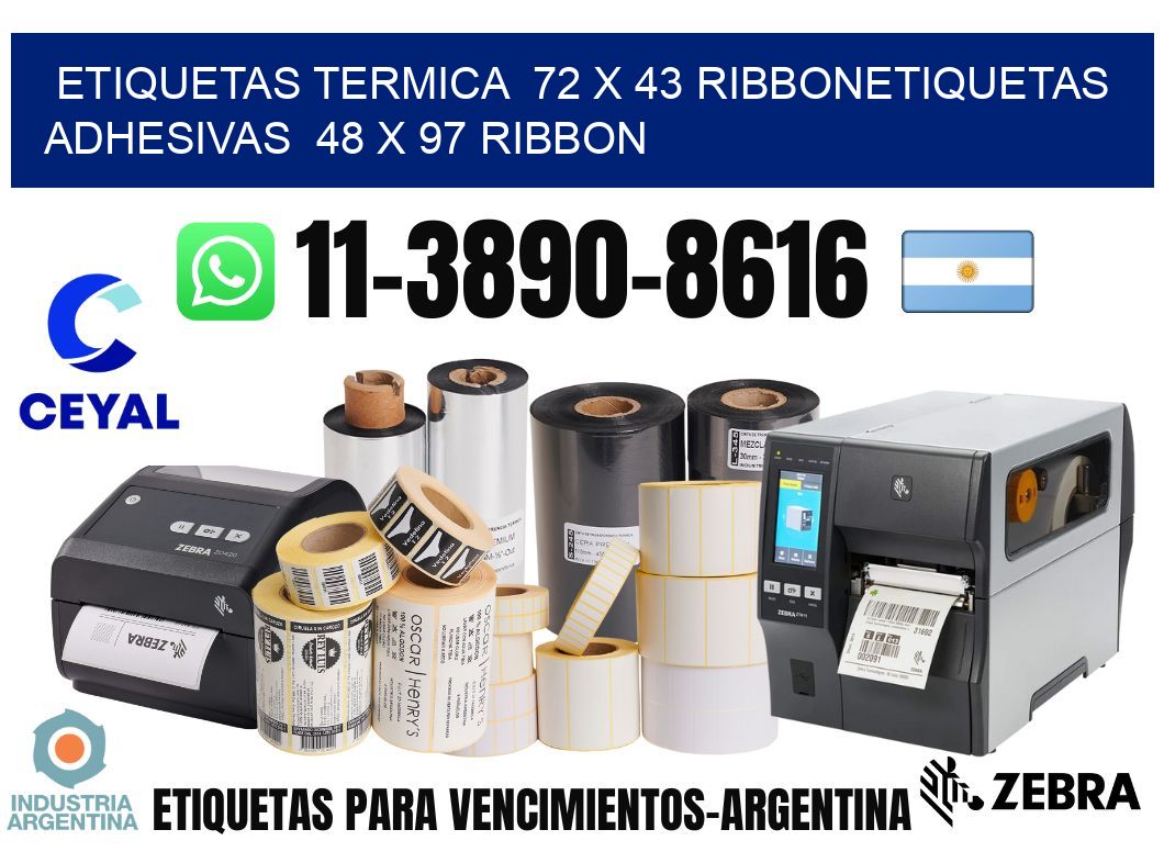 Etiquetas termica 72 x 43 ribbonEtiquetas adhesivas 48 x 97 ribbon