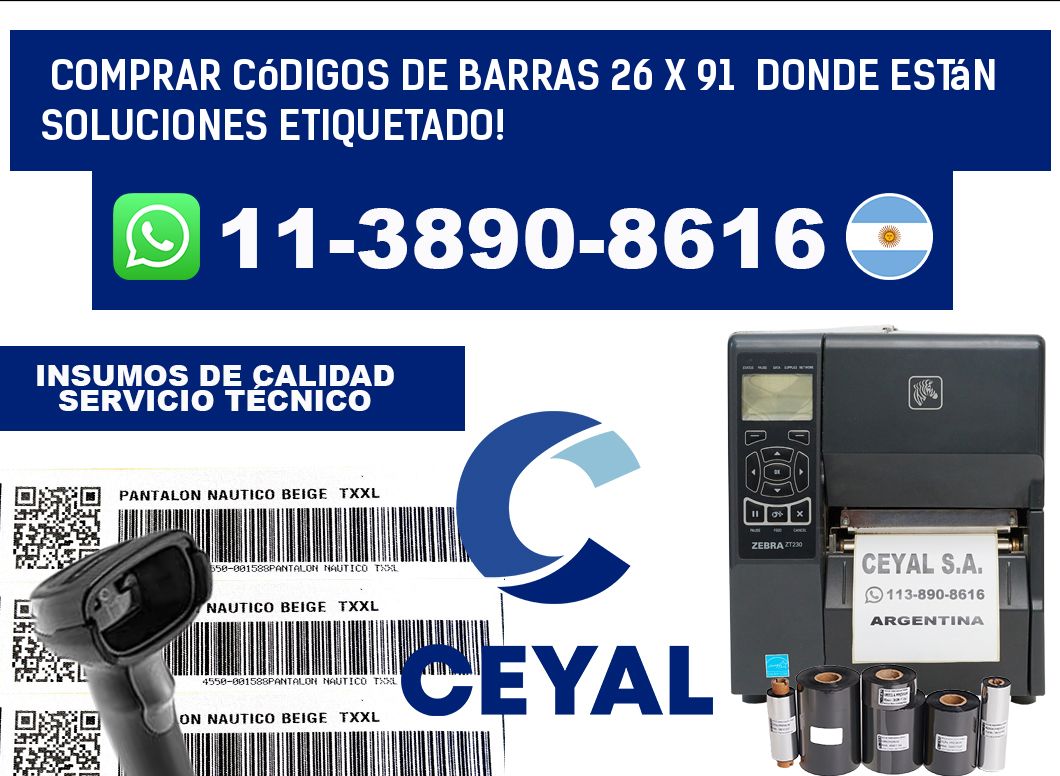 Comprar códigos de barras 26 x 91  donde están soluciones etiquetado!