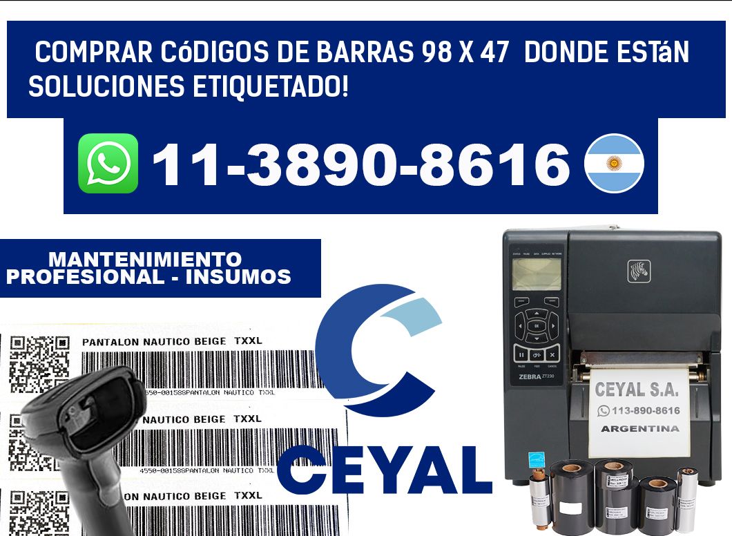 Comprar códigos de barras 98 x 47  donde están soluciones etiquetado!