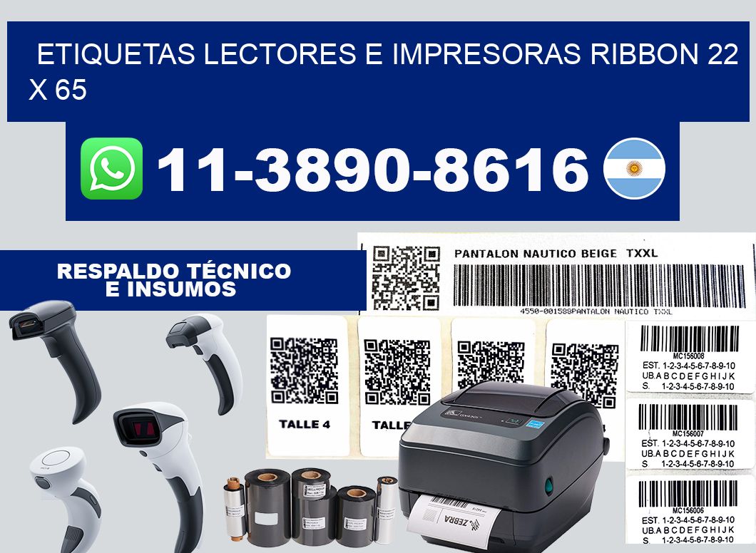 etiquetas lectores e impresoras ribbon 22 x 65