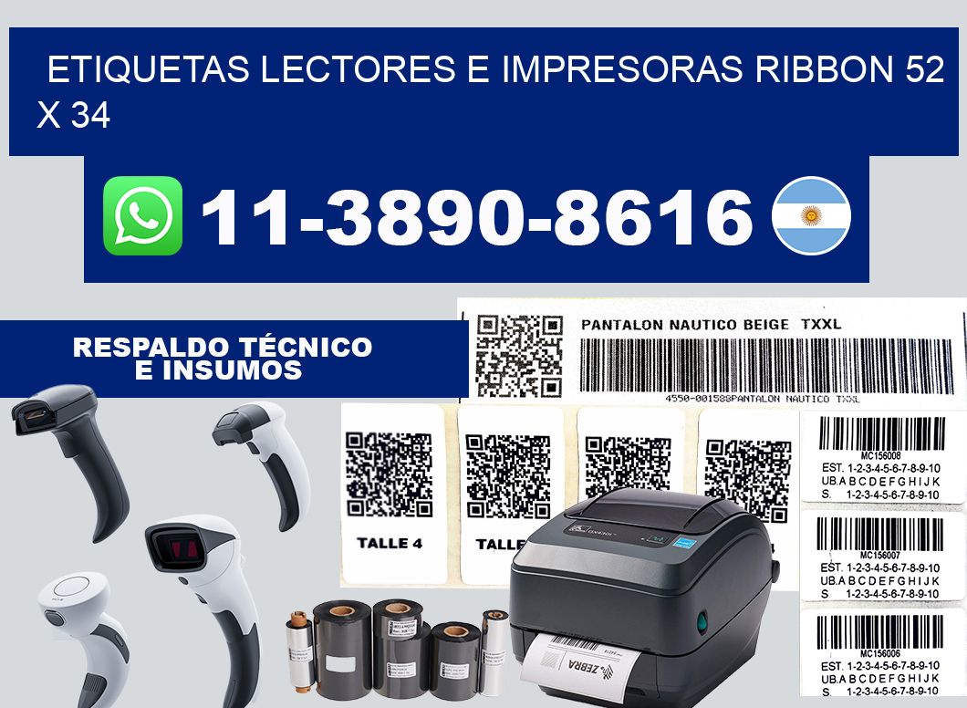 etiquetas lectores e impresoras ribbon 52 x 34