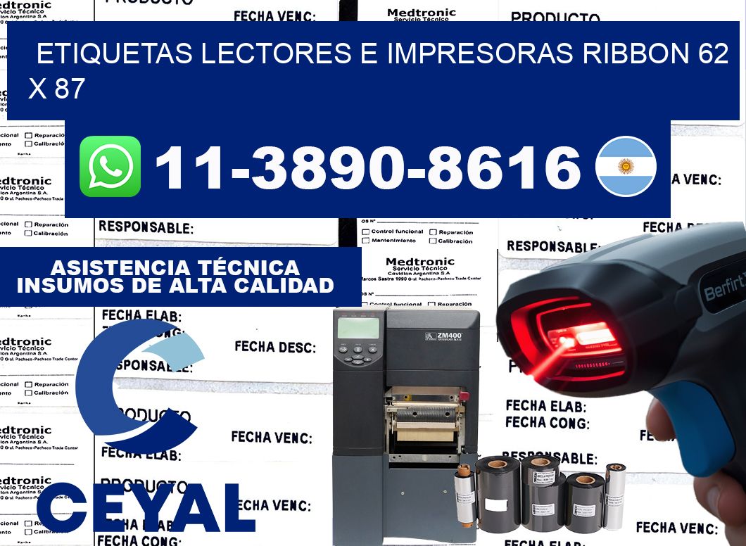 etiquetas lectores e impresoras ribbon 62 x 87