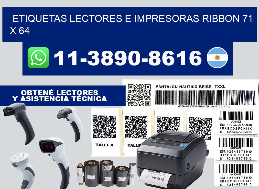 etiquetas lectores e impresoras ribbon 71 x 64