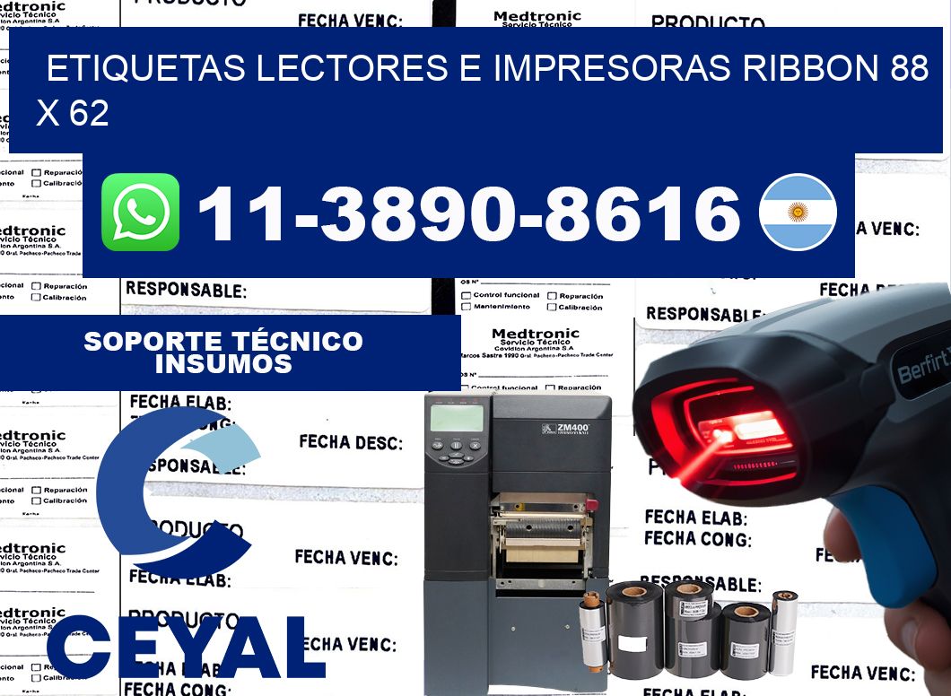 etiquetas lectores e impresoras ribbon 88 x 62