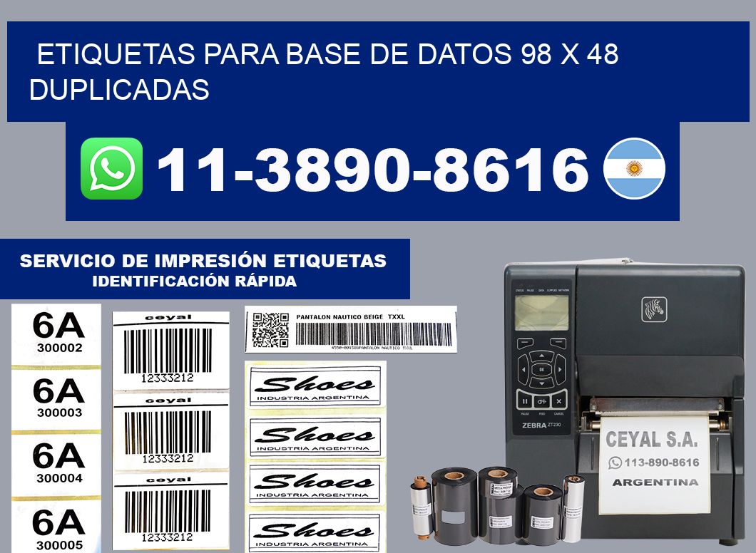 etiquetas para base de datos 98 x 48 duplicadas