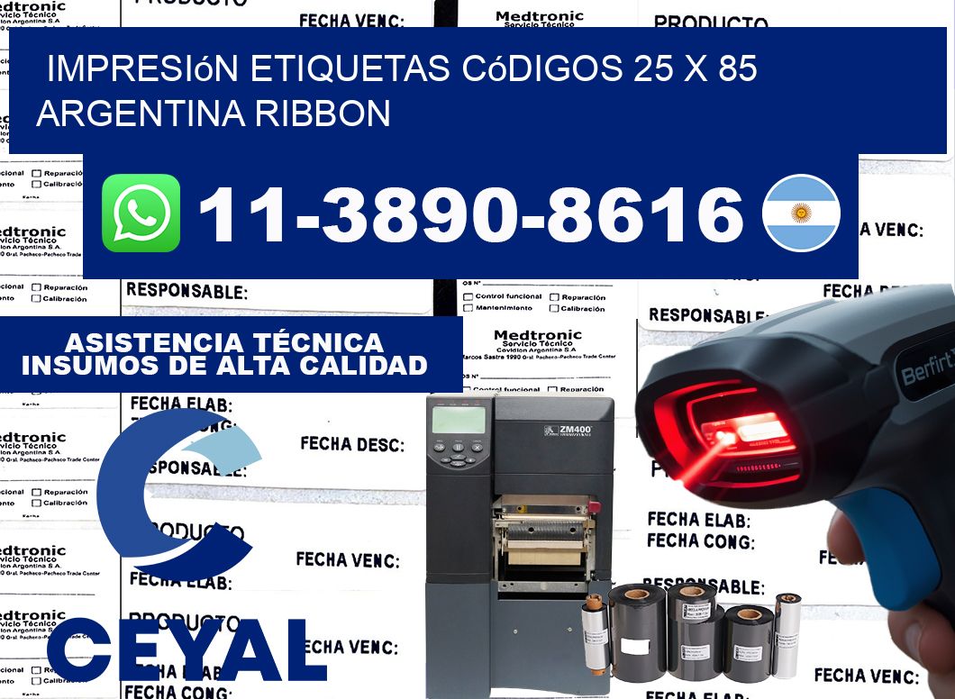 impresión etiquetas códigos 25 x 85 argentina ribbon