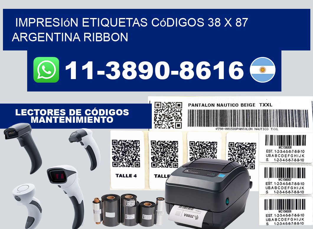 impresión etiquetas códigos 38 x 87 argentina ribbon