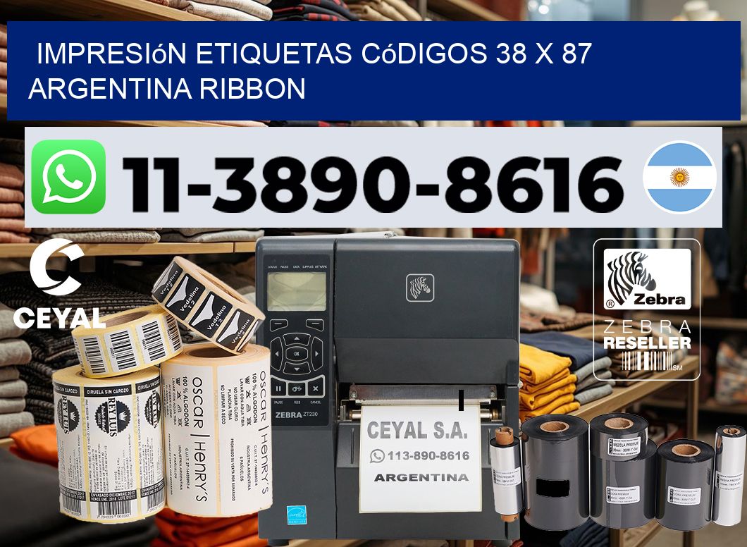 impresión etiquetas códigos 38 x 87 argentina ribbon