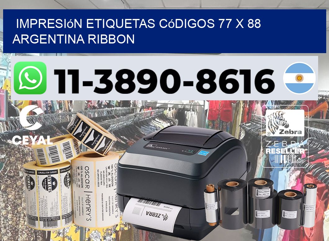 impresión etiquetas códigos 77 x 88 argentina ribbon