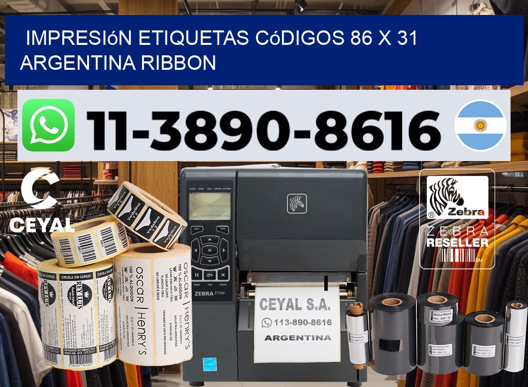 impresión etiquetas códigos 86 x 31 argentina ribbon