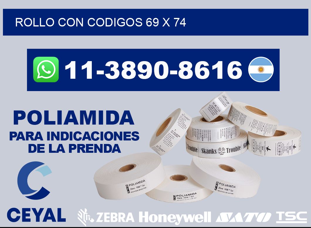 rollo con codigos 69 x 74
