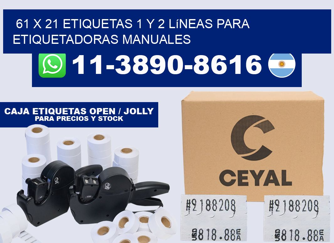 61 x 21 Etiquetas 1 y 2 líneas para etiquetadoras manuales