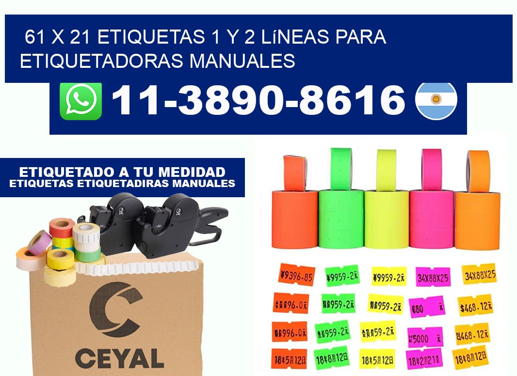 61 x 21 Etiquetas 1 y 2 líneas para etiquetadoras manuales