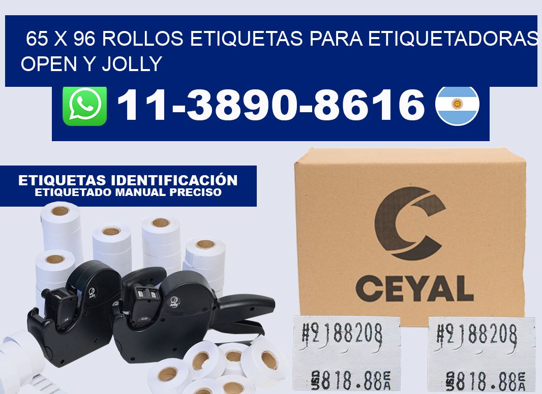 65 x 96 Rollos etiquetas para etiquetadoras open y jolly