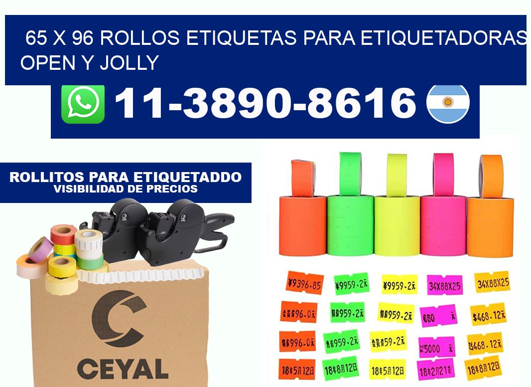 65 x 96 Rollos etiquetas para etiquetadoras open y jolly