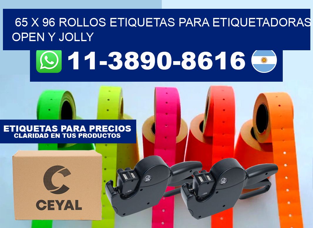 65 x 96 Rollos etiquetas para etiquetadoras open y jolly